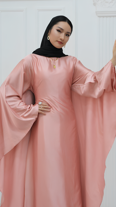 Glimmer Satin Butterfly Abaya Sand / 1