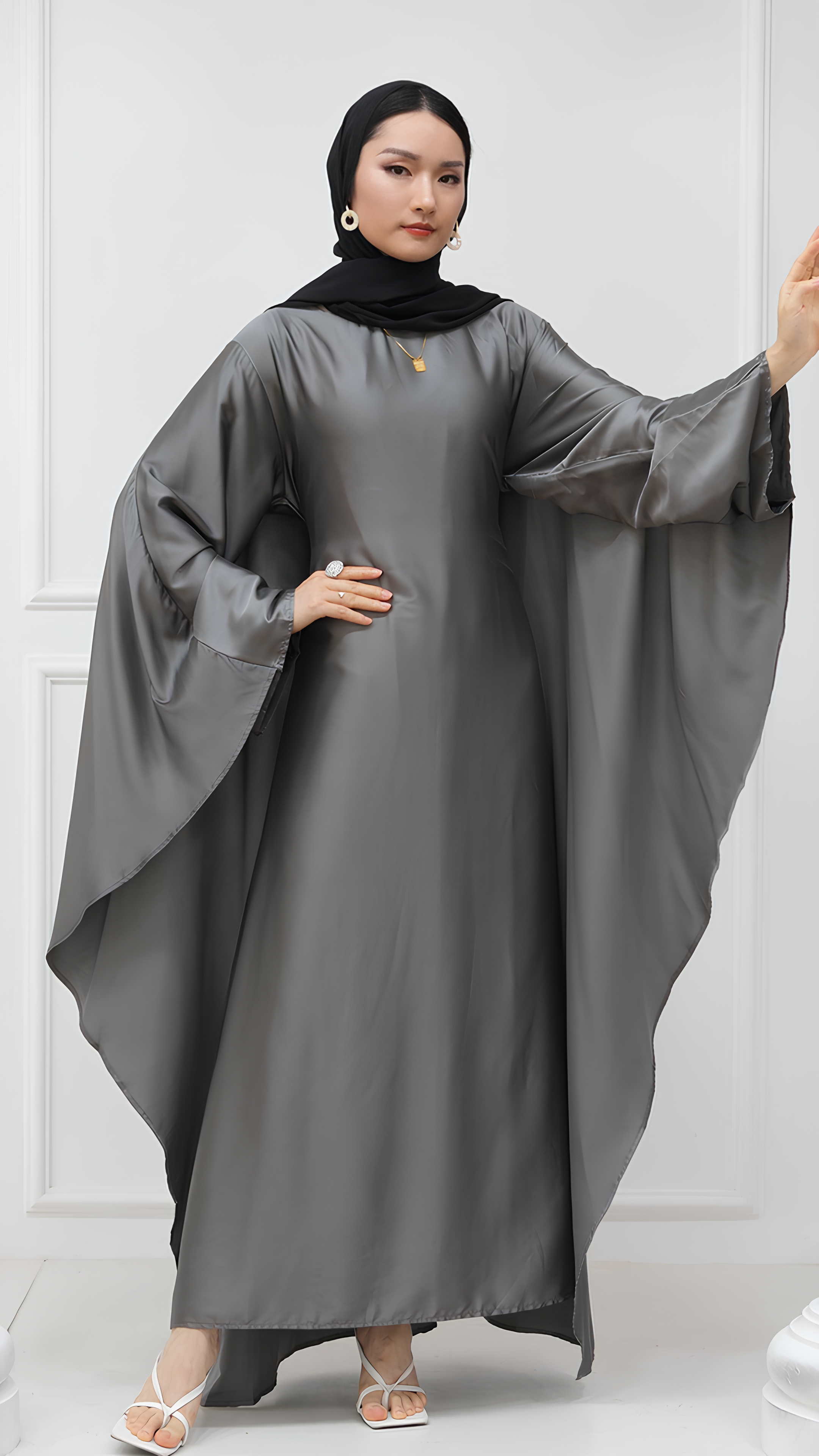 Glimmer Satin Butterfly Abaya